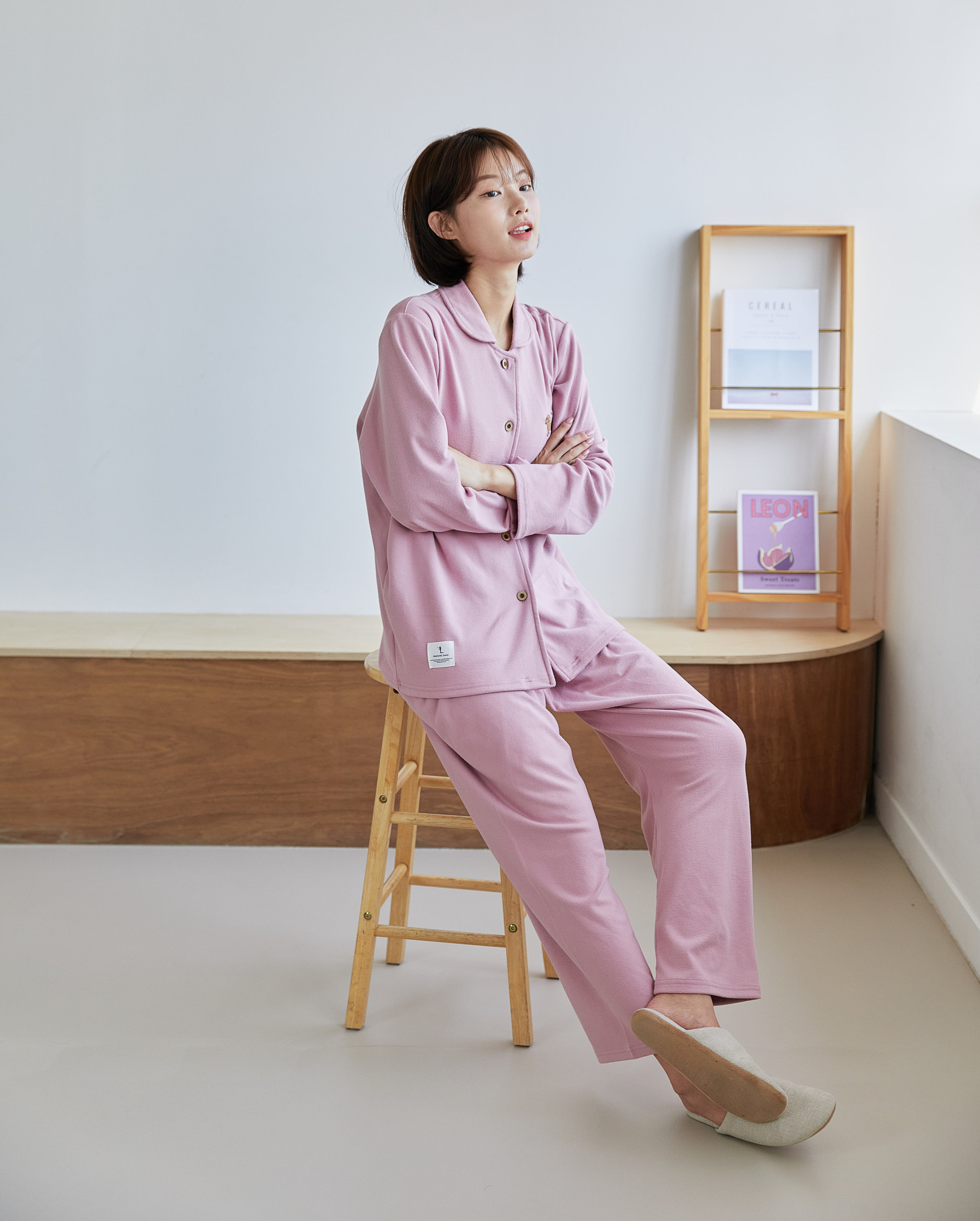 국산 여성 C-8031 퍼피  솔리드 핑크 긴소매상하 홈웨어 잠옷 파자마