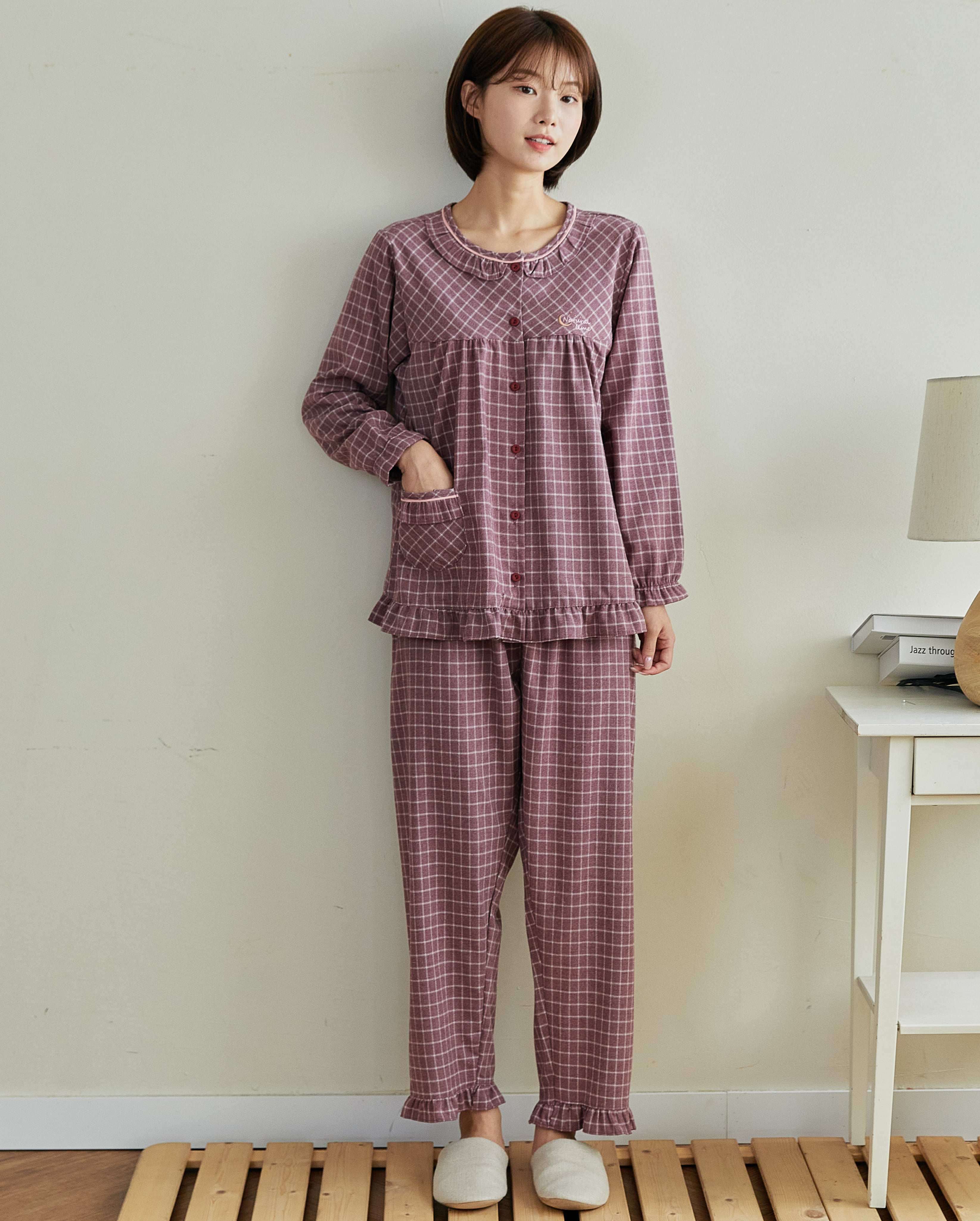 국산 여성 C-8027 케이체크 레드 긴소매상하 홈웨어 잠옷 파자마